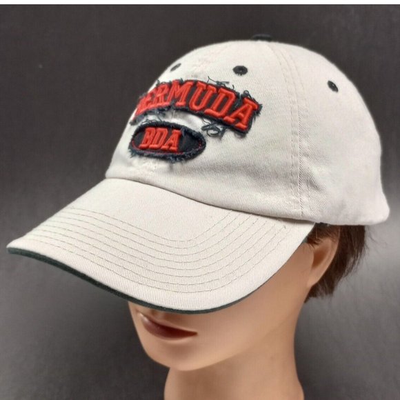 BERMUDA BDA lettering stitched JHATS distressed beige Embroidered Baseball Cap - Picture 6 of 8